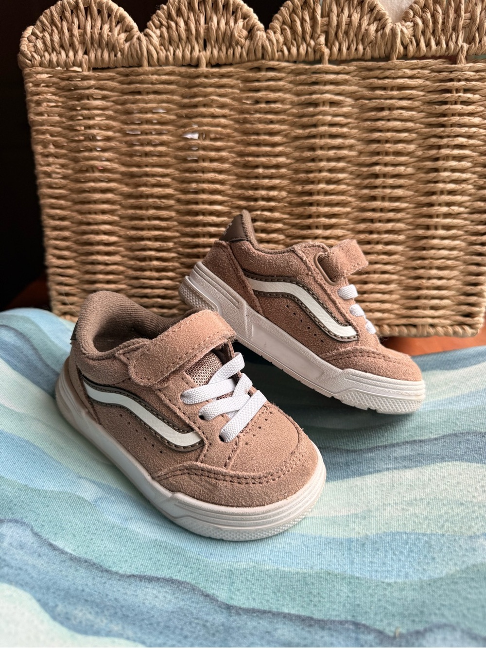 Kids tan Suede Casual vans Sneakers with White Accent